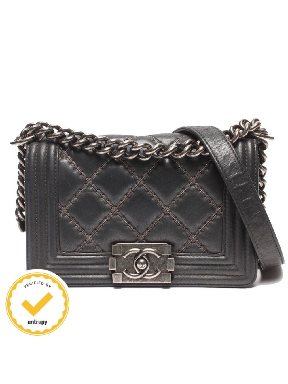 Chanel Chain Shoulder Bag Crossbody Silver Single Flap Quilted 23